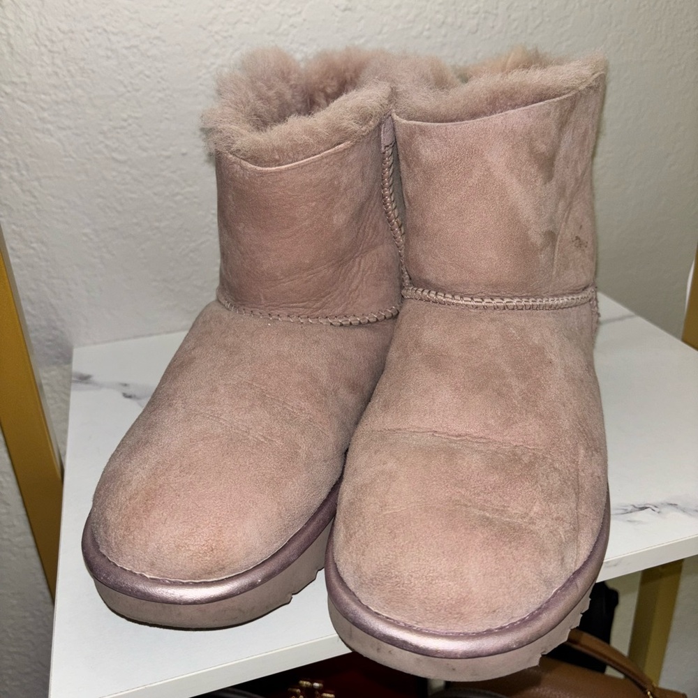 UGG Blush Sheepskin Boots with Ribbon Accents - Picture 2 of 4